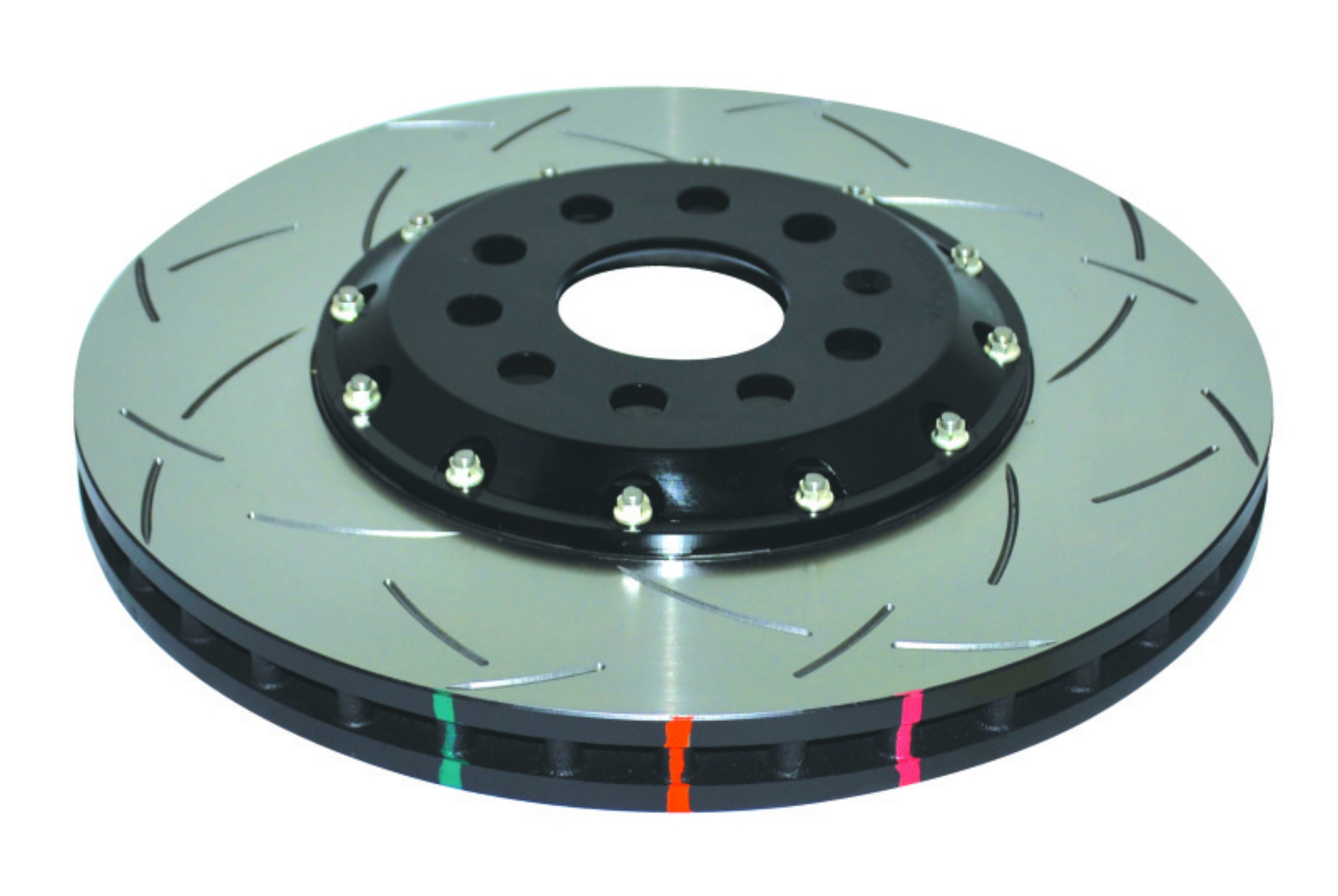 Picture of DBA 13-17 VW Golf R MK7 5000 Fully Assembled 2-Piece Rotor Black Hat T3 Slotted KP Front