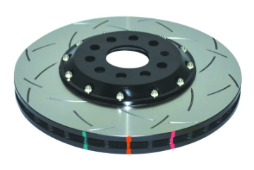 Picture of DBA 13-17 VW Golf R MK7 5000 Fully Assembled 2-Piece Rotor Black Hat T3 Slotted KP Front