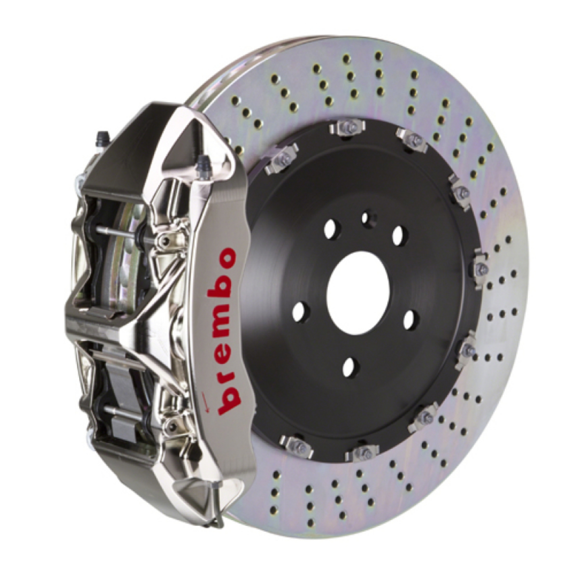 Picture of Brembo 04-10 5-Series Excl- xDrive-M5 Fr GTR BBK 6 Piston Billet 405x34 2pc Rotor Drilled- Nickel