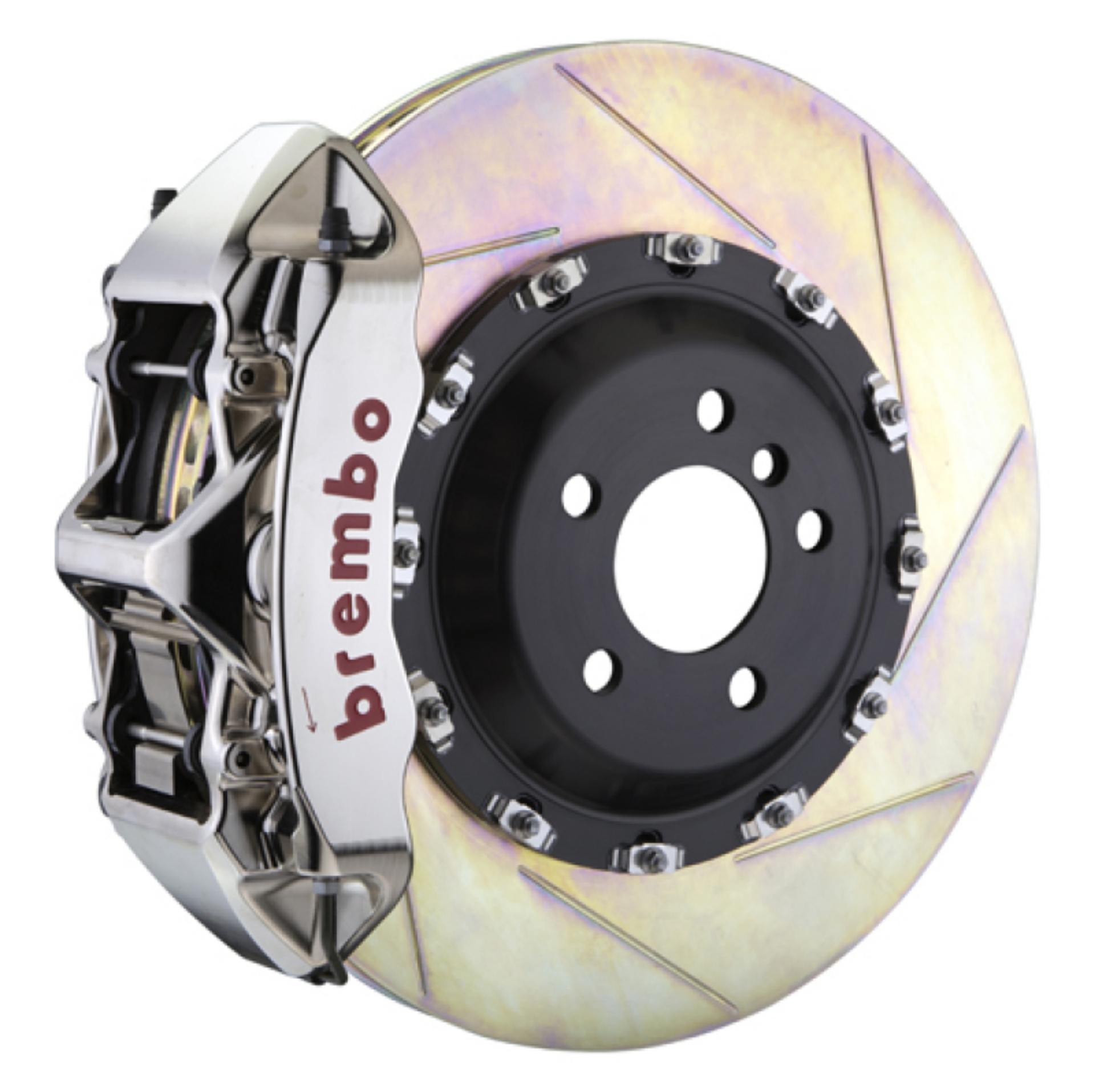 Picture of Brembo 03-13 Flying Spur Front GTR BBK 6 Piston Billet 411x34 2pc Rotor Slotted Type1 - Nickel