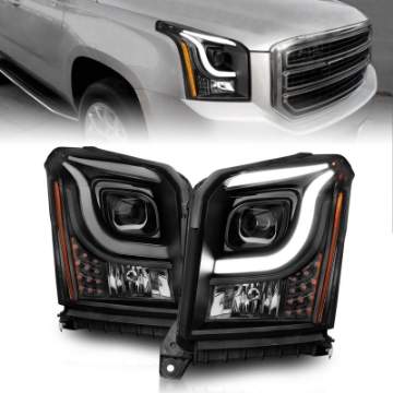 Picture of ANZO 15-17 GMC Yukon-Yukon XL Projector Headlights Black Housing-Clear Lens w- Light Bars