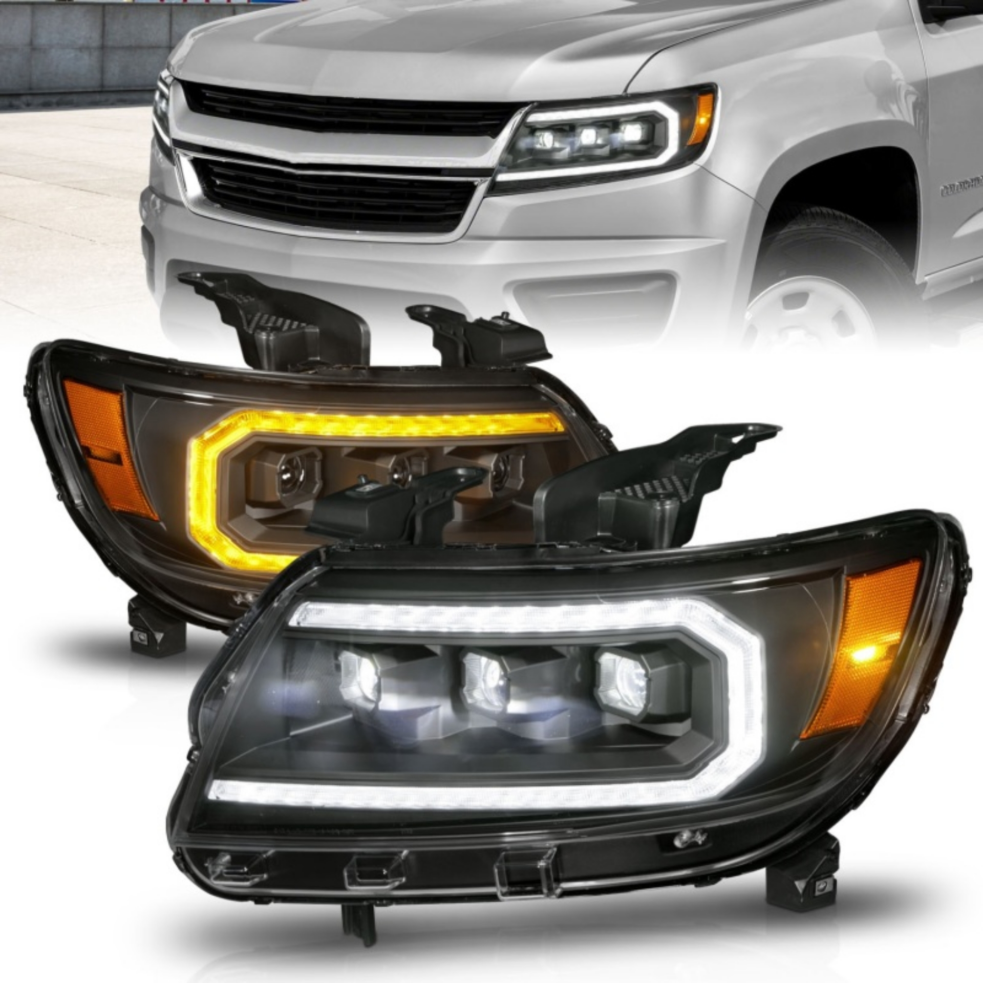Picture of ANZO 15-22 Chevrolet Colorado Full LED Projector Headlights w- Initiation & Sequential - Black