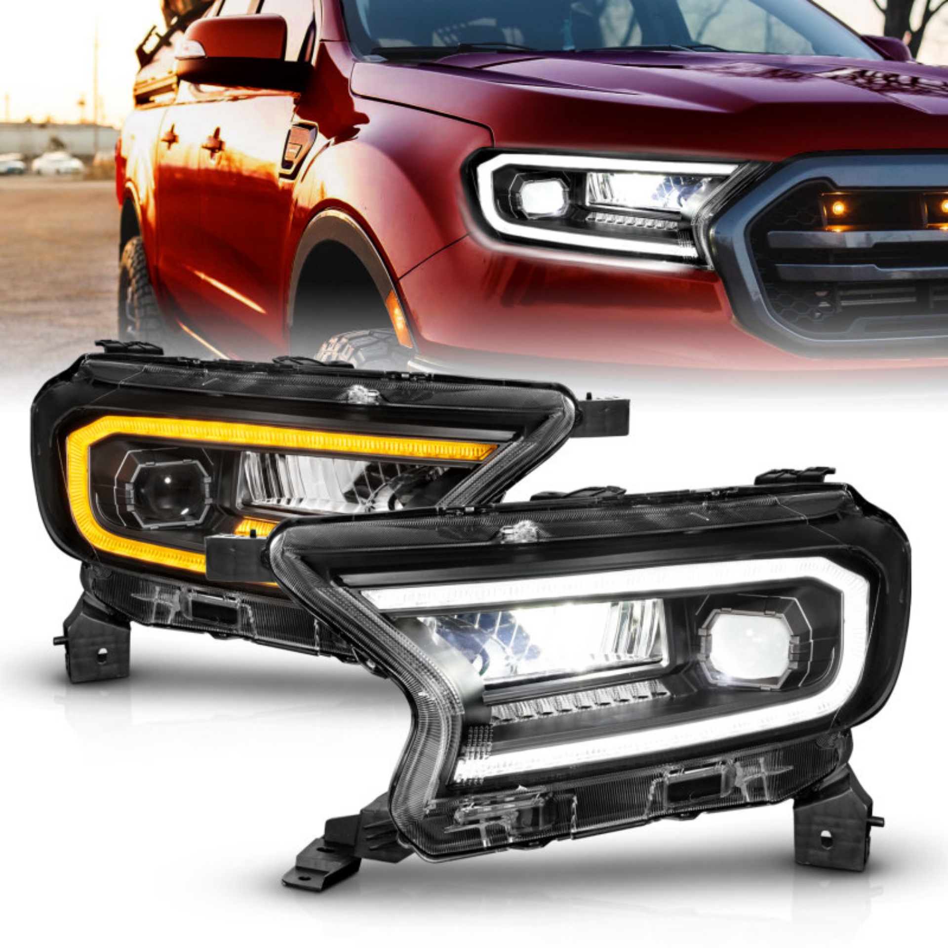 Picture of ANZO 19-23 Ford Ranger Full LED Projector Headlights w- Initiation & Sequential - Black
