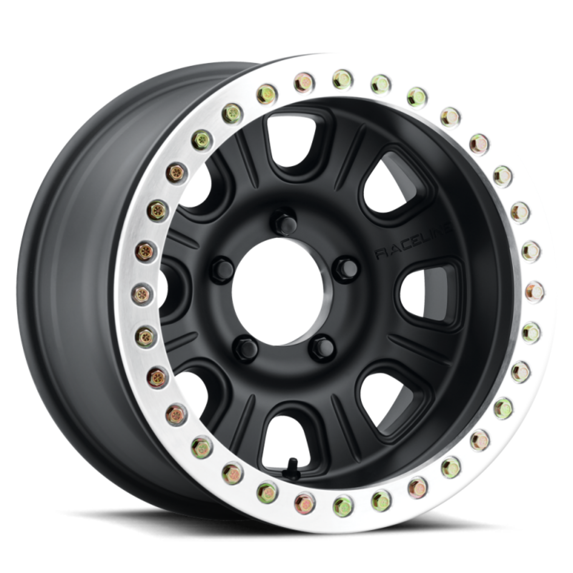 Picture of Raceline RT231 Monster 17x9-5in-5x127 BP--32mm Offset-83-82mm Bore - BLK & MACH- Ring Beadlock Wheel