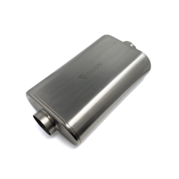 Picture of Ticon Industries 17in OAL 3-0in Center In-Out Oval Ultralight Low Profile Titanium Muffler
