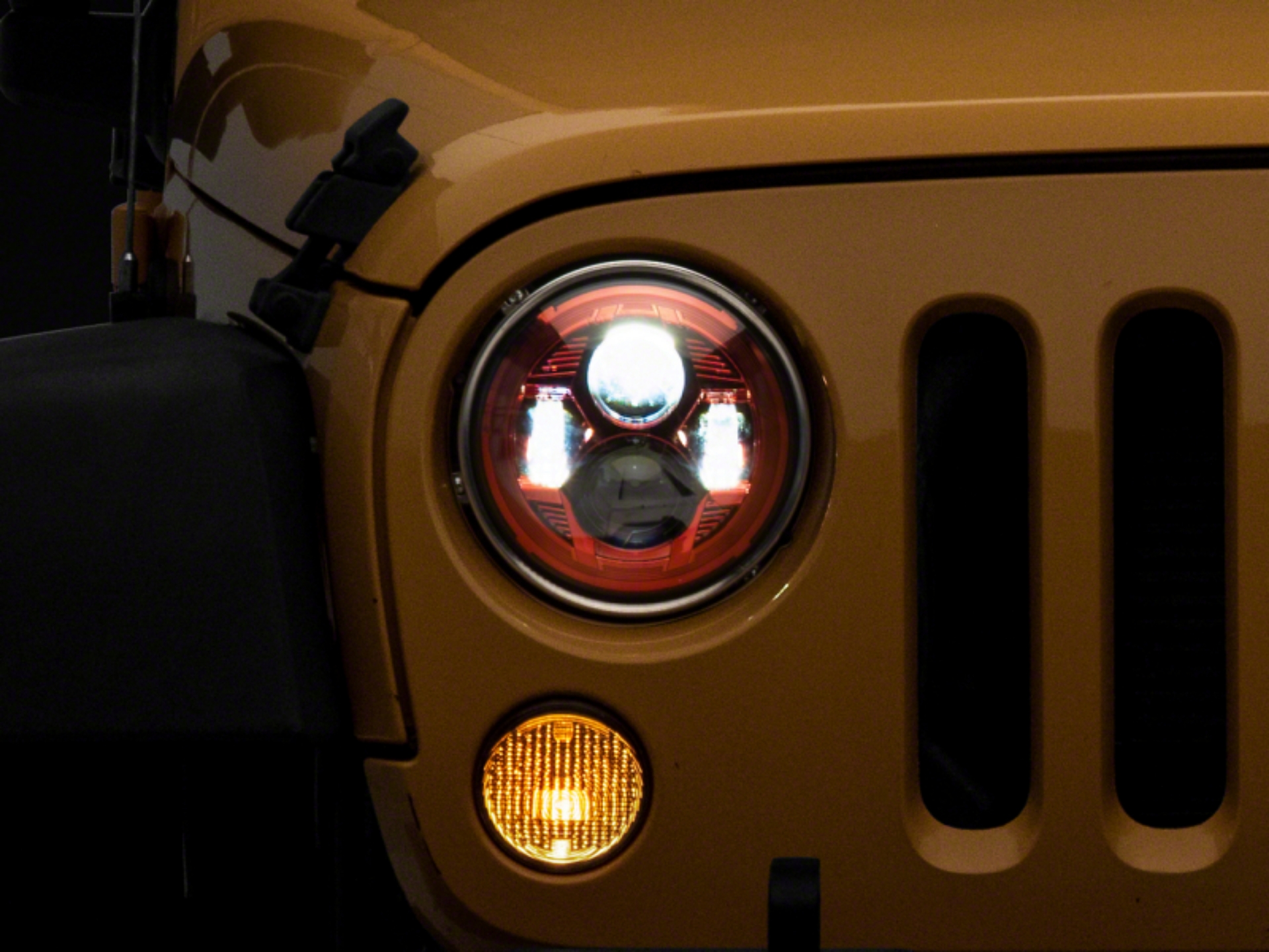 Picture of Raxiom 07-18 Jeep Wrangler JK 7-In LED Headlights- Red Housing- Clear Lens