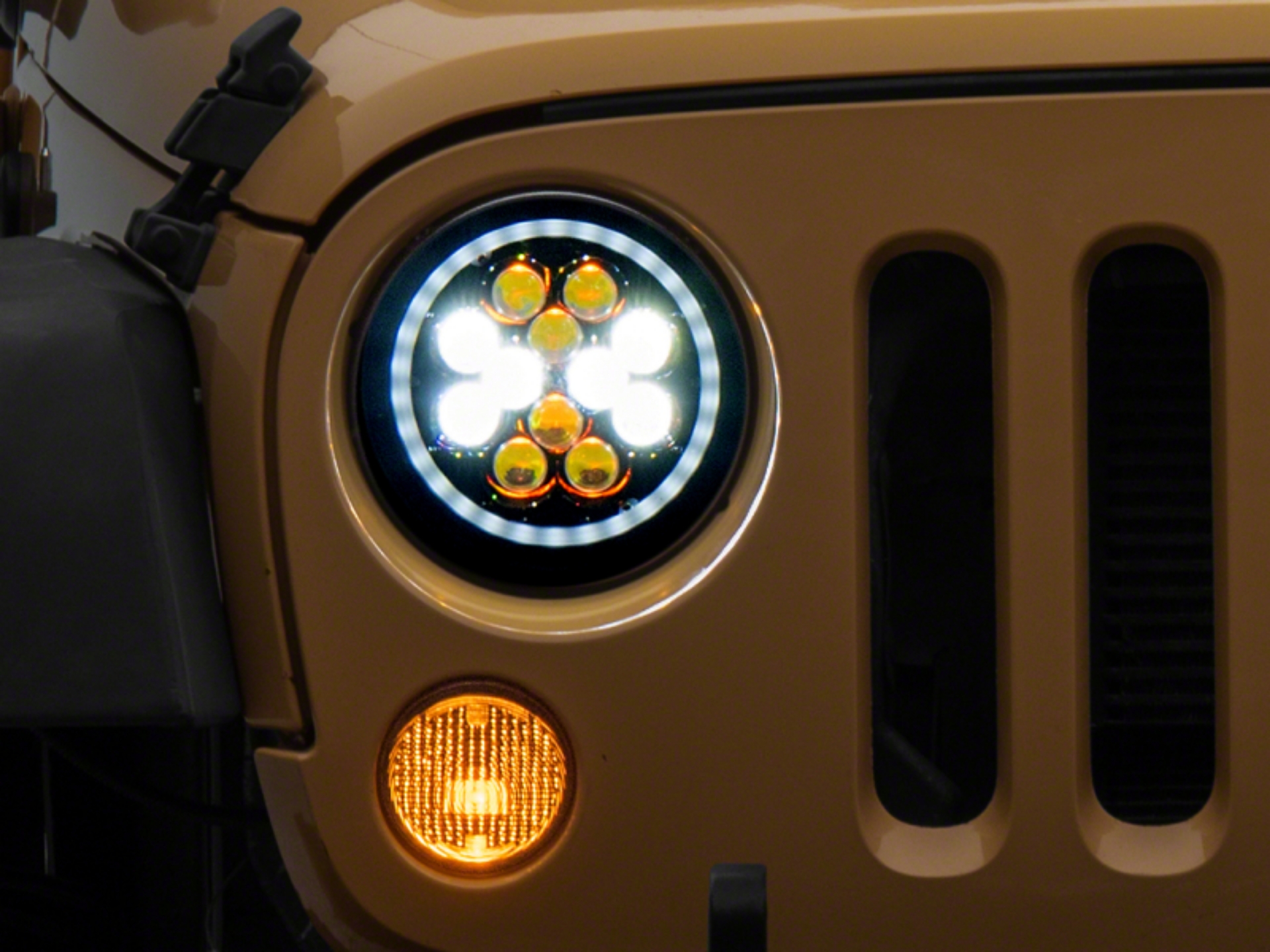 Picture of Raxiom 07-18 Jeep Wrangler JK Axial Spider LED Headlights w-Angel Eye Halo- Blk Housing Clear Lens
