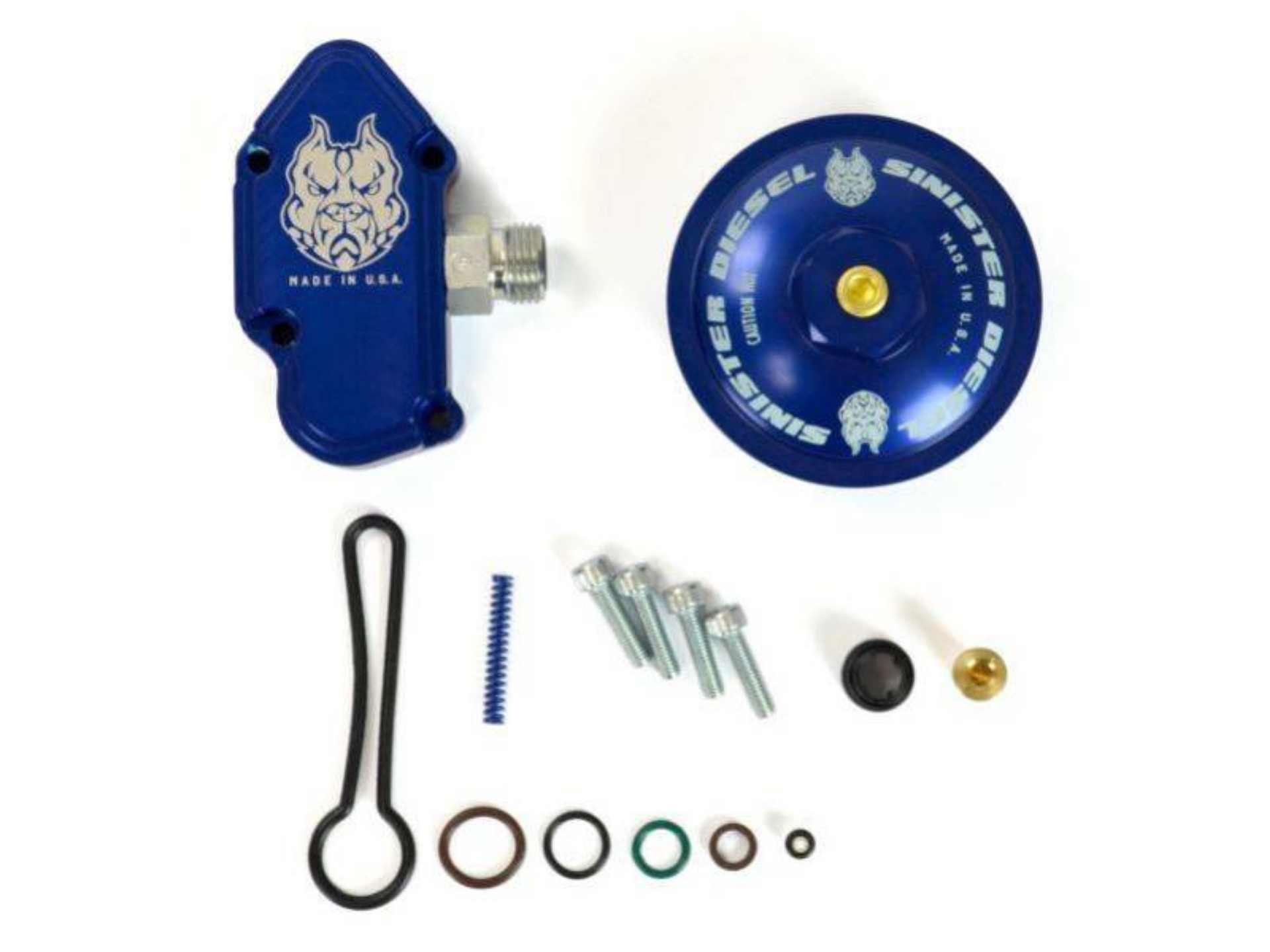 Picture of Sinister Diesel 03-07 Ford Powerstroke 6-0L Blue Spring Kit w- Billet Spring Housing-Fuel Filter Cap