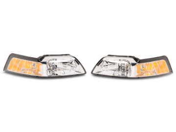 Picture of Raxiom 99-04 Ford Mustang Axial Series OEM Style Replacement Headlights- Chrome Housing Clear Lens