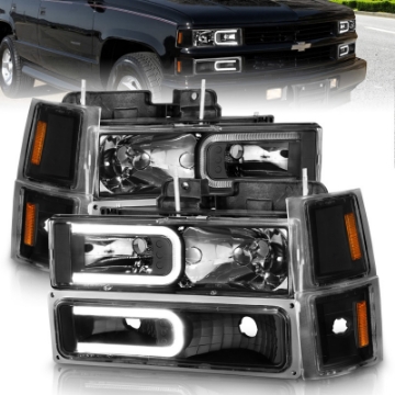 Picture of ANZO 88-98 Chevrolet C1500 Crystal Headlights w- Light Bar Black Housing w- Signal Side Markers 8Pcs