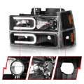 Picture of ANZO 88-98 Chevrolet C1500 Crystal Headlights w- Light Bar Black Housing w- Signal Side Markers 8Pcs