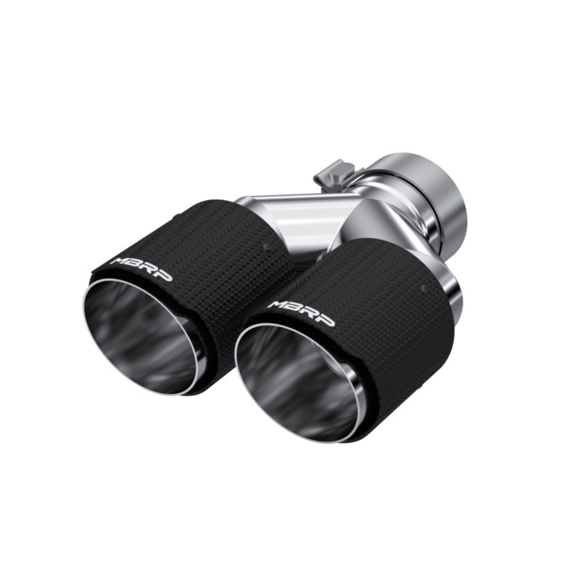 Picture of MBRP 3in ID - Dual 4in OD Out Staggered L 9-87in - R 9-37in Dual Wall Carbon Fiber Univ Exhaust Tip