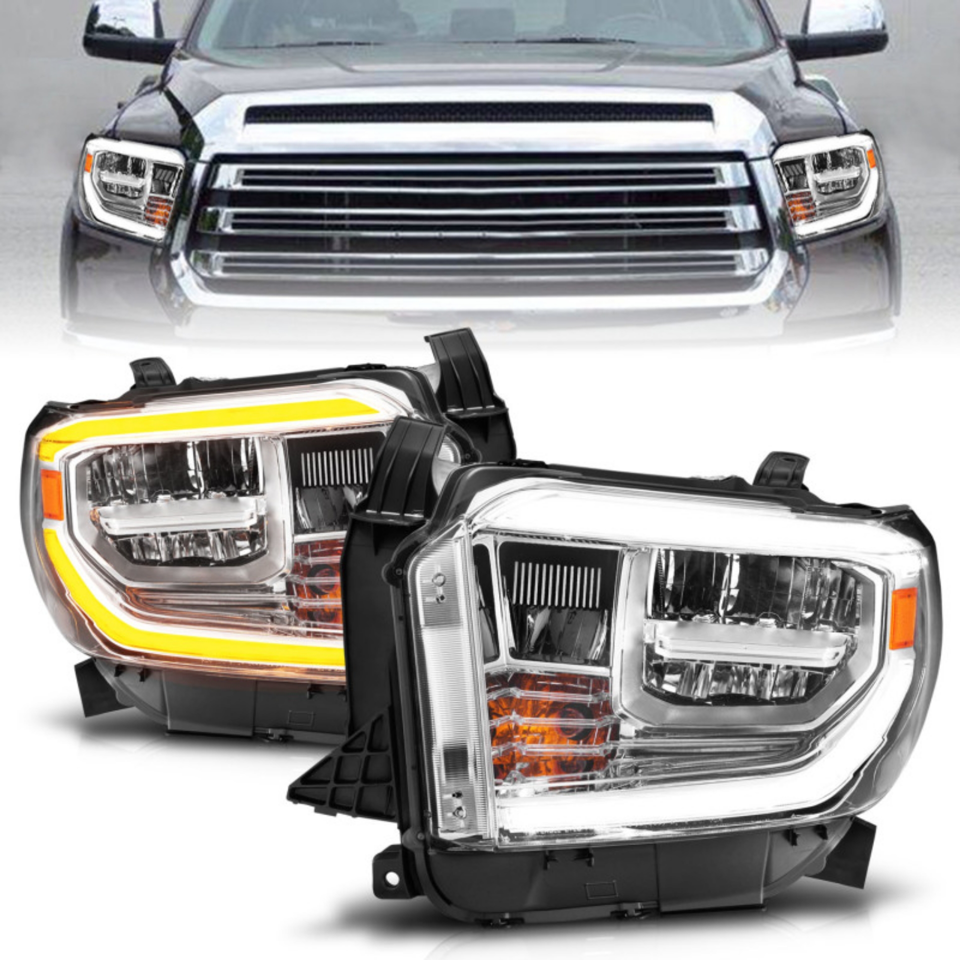 Picture of ANZO 2014-2017 Toyota Tundra LED Crystal Headlights w- Switchback Chrome Housing w- DRL