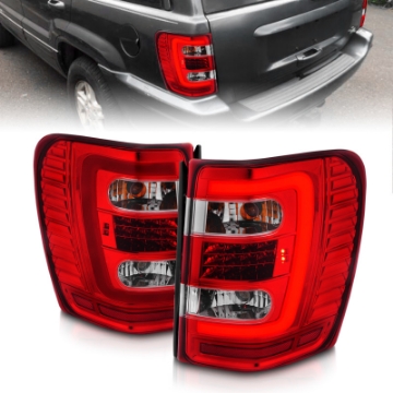 Picture of ANZO 1999-2004 Jeep Grand Cherokee LED Tail Lights w- Light Bar Chrome Housing Red-Clear Lens