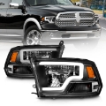 Picture of ANZO 2009-2020 Dodge Ram 1500 Full LED Square Projector Headlights w- Chrome Housing Black Amber