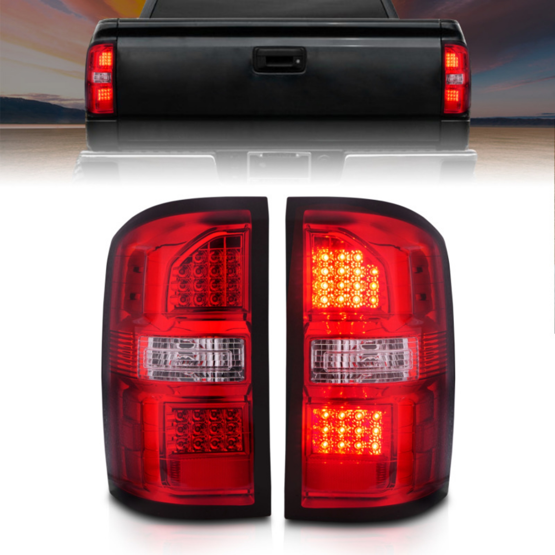 Picture of ANZO 2014-2018 GMC Sierra LED Tail Lights Black Housing Red-Clear Lens