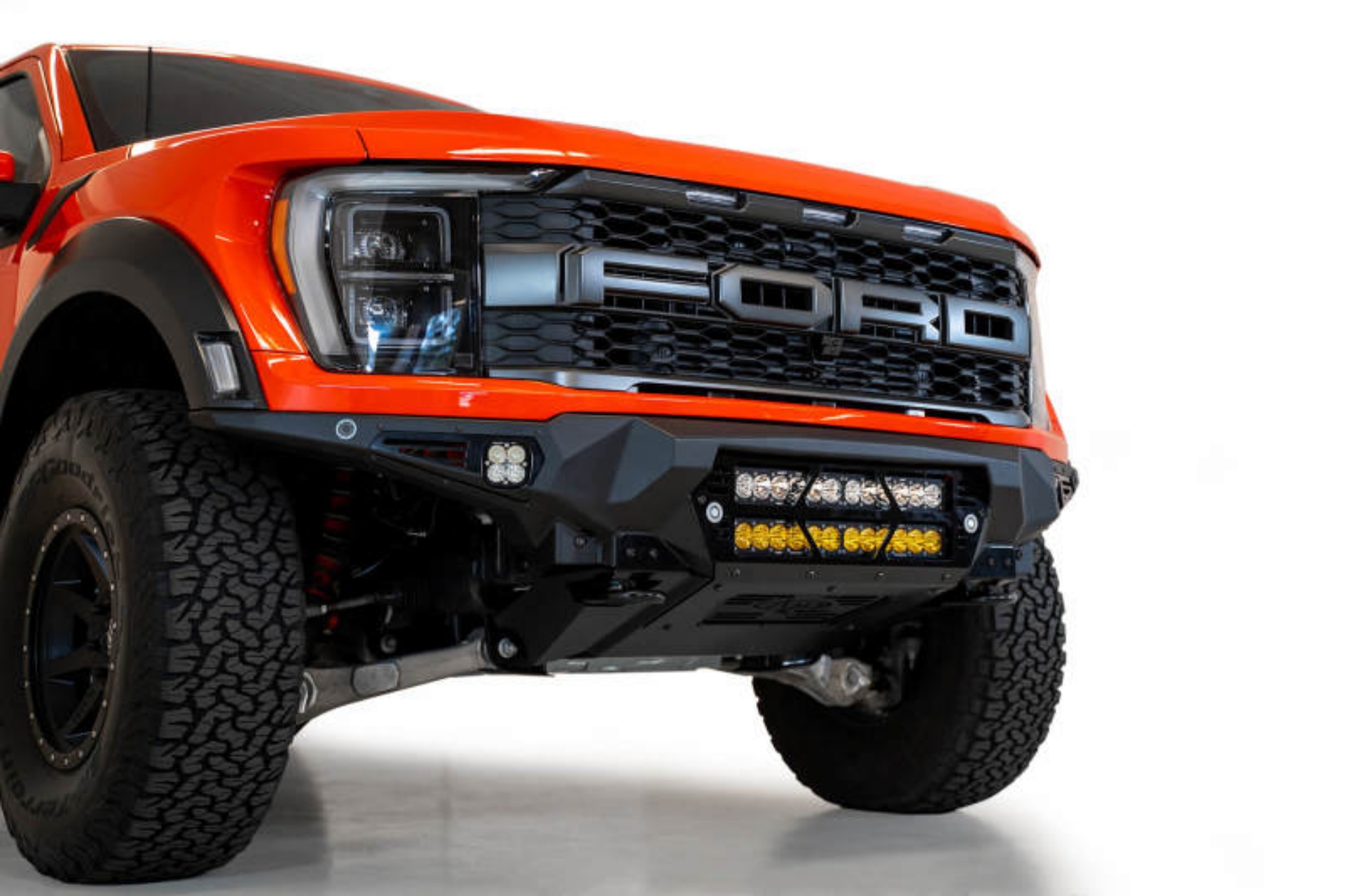 Picture of Addictive Desert Designs 2021+ Ford Raptor Bomber Front Bumper w- Dual 20IN LED Mounts