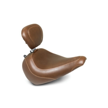 Picture of Mustang 18-21 Harley Fat Boy Wide Tripper Solo Seat w- Driver Backrest - Brown
