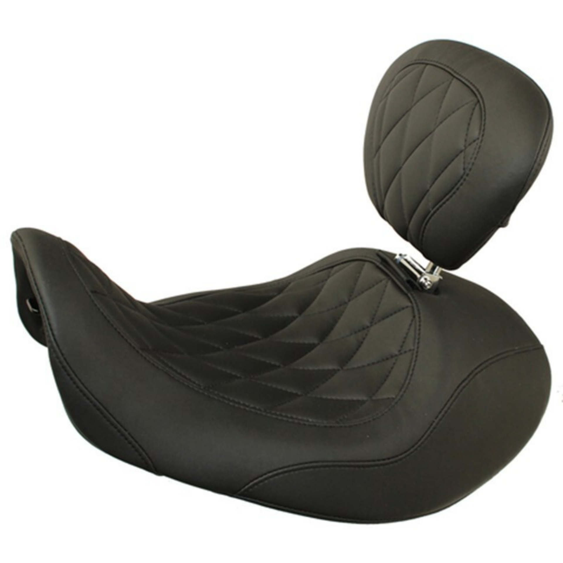 Picture of Mustang 06-17 Harley Dyna Wide Tripper Forward Solo Seat w-Driver Backrest Diamond Stitch - Black