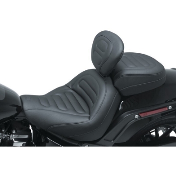 Picture of Mustang 18-21 Harley Fat Bob Standard Touring Solo Seat w-Driver Backrest - Black