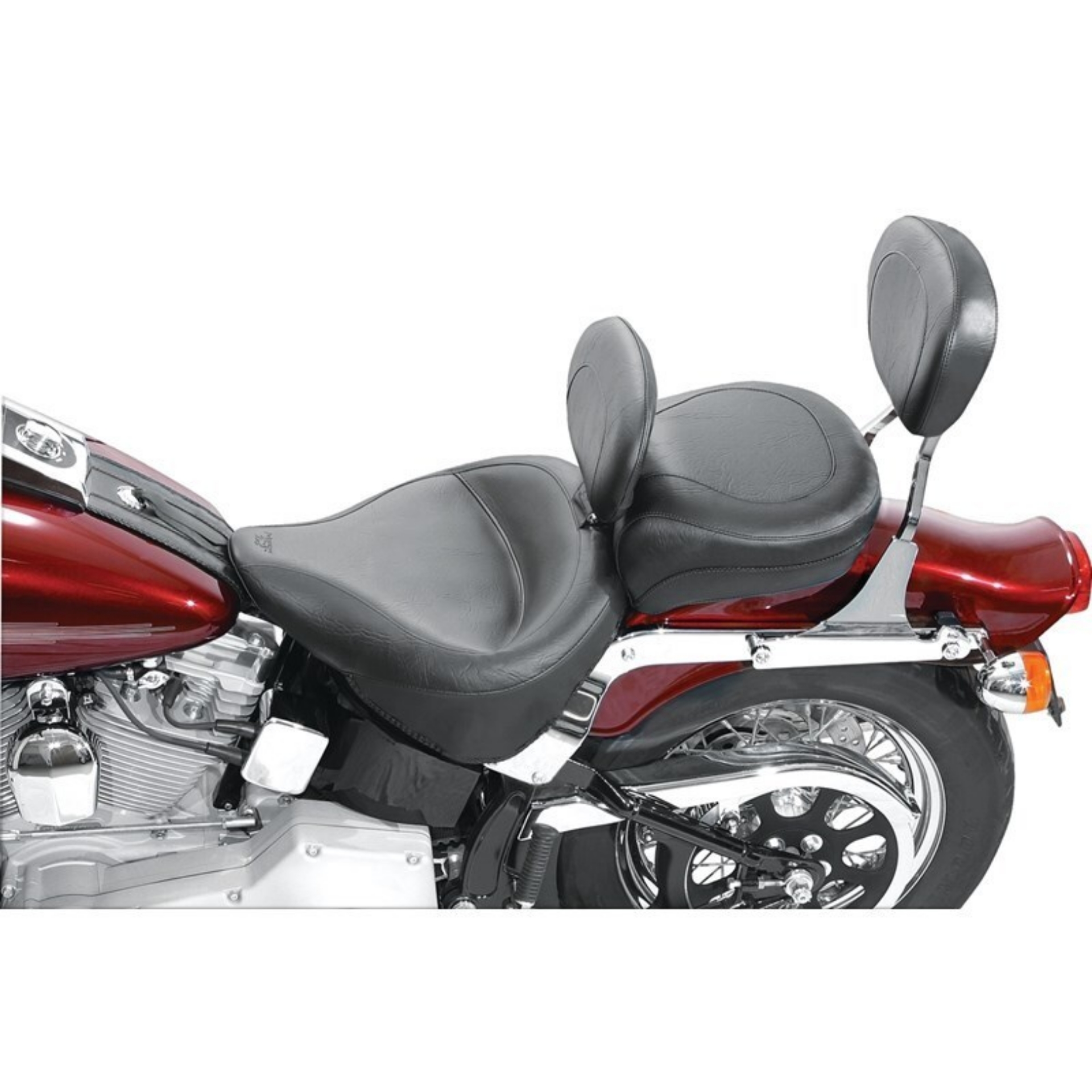 Picture of Mustang 84-06 Harley Standard Rear Tire Wide Touring Vintage Solo Seat w-Driver Backrest - Black