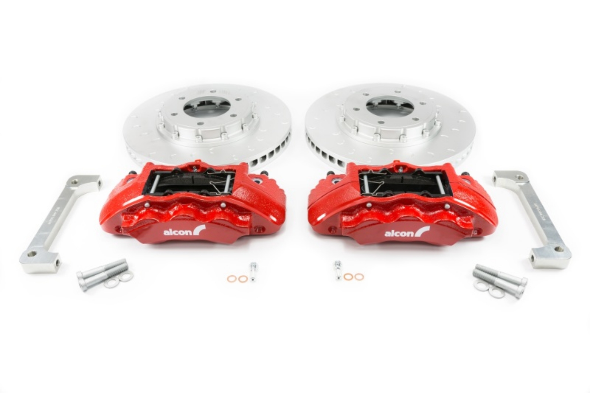 Picture of Alcon 2019+ Ford Ranger-2020+ Bronco 2-3L 350x34mm Rotors 6-Piston Calipers Front Brake Kit - Red