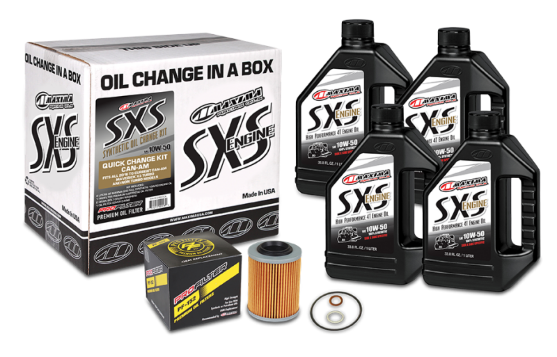 Picture of Maxima SXS Can-Am Maverick X3 Oil Change Kit w-Full Synthetic 10W50 Engine Oil-Filter-Hardware