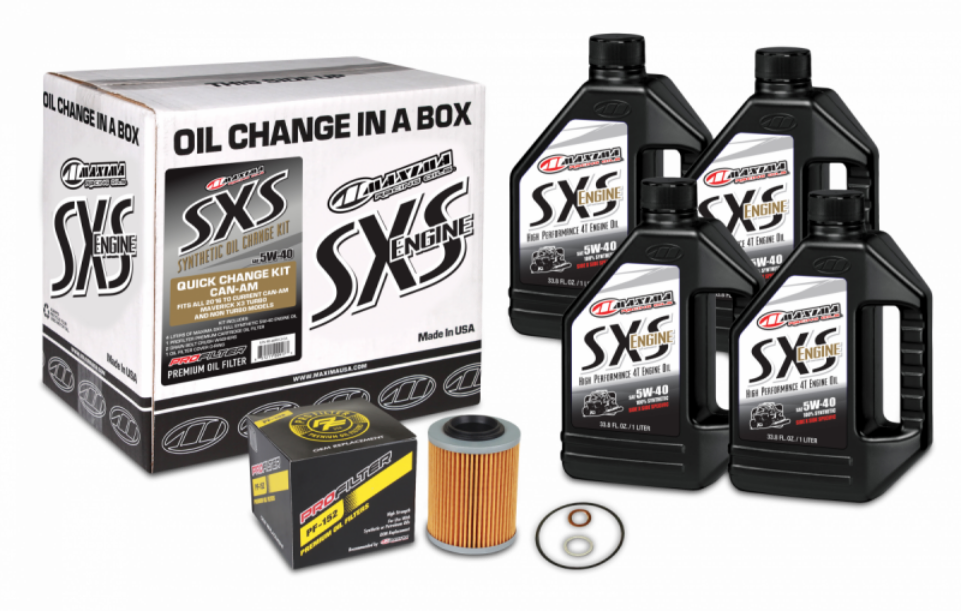 Picture of Maxima SXS Can-Am Maverick X3 Oil Change Kit w-Full Synthetic 5W40 Engine Oil-Filter-Hardware