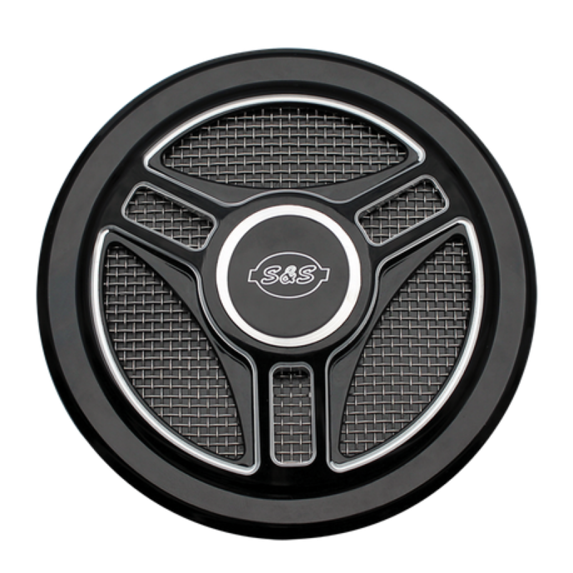 Picture of S&S Cycle Stealth Applications Tri-Spoke Air Cleaner Cover w- Machined Highlights - Gloss Black