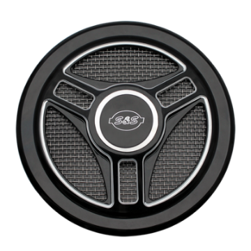 Picture of S&S Cycle Stealth Applications Tri-Spoke Air Cleaner Cover w- Machined Highlights - Gloss Black