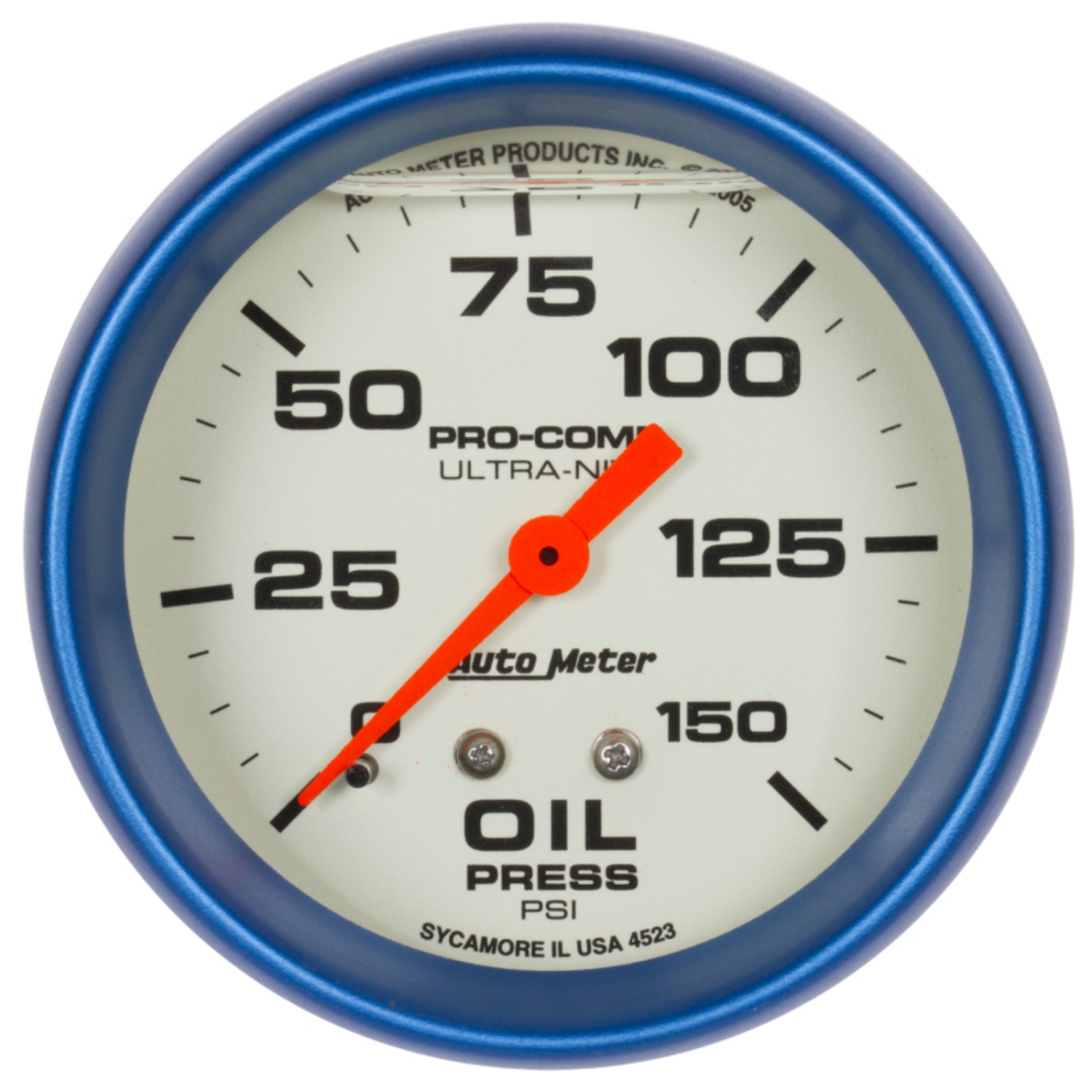 Picture of Autometer Ultra-Nite 2-5-8in 0-150 PSI Liquid Filled Mechanical Glow In Dark Oil Pressure Gauge