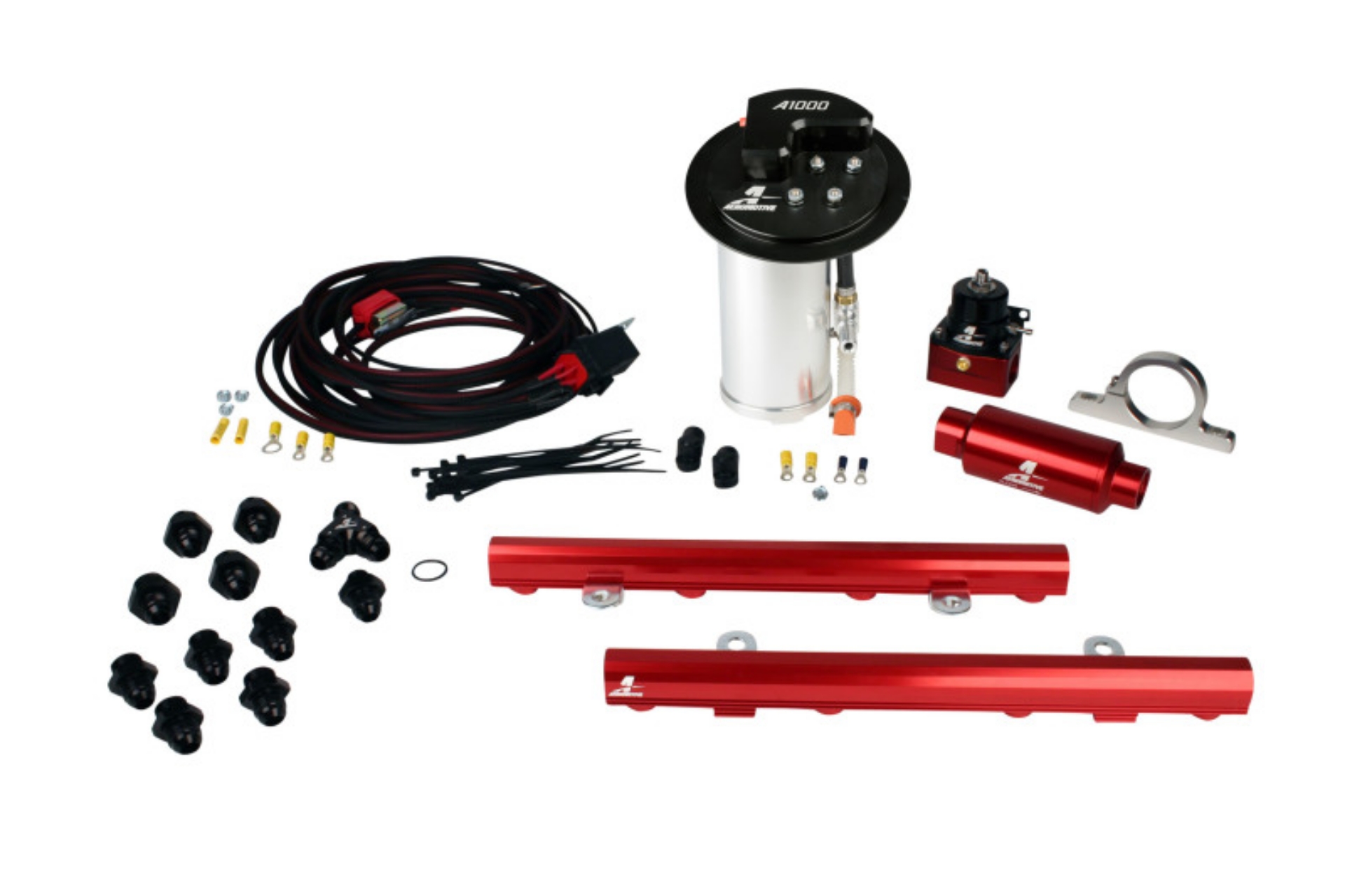 Picture of Aeromotive 10-13 Ford Mustang GT Fuel System - A1000 Pump-Deluxe Wiring Kit-5-0L 4V Rails