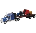 Picture of New Ray Toys Kenworth W900 with Flatbed, Tractor and Round Haybales- Scale - 1:32