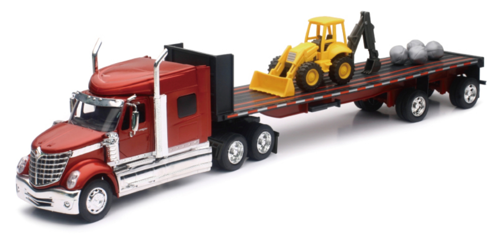 Picture of New Ray Toys International Lonestar Flatbed Trailer with Loader and Boulders- Scale - 1:32