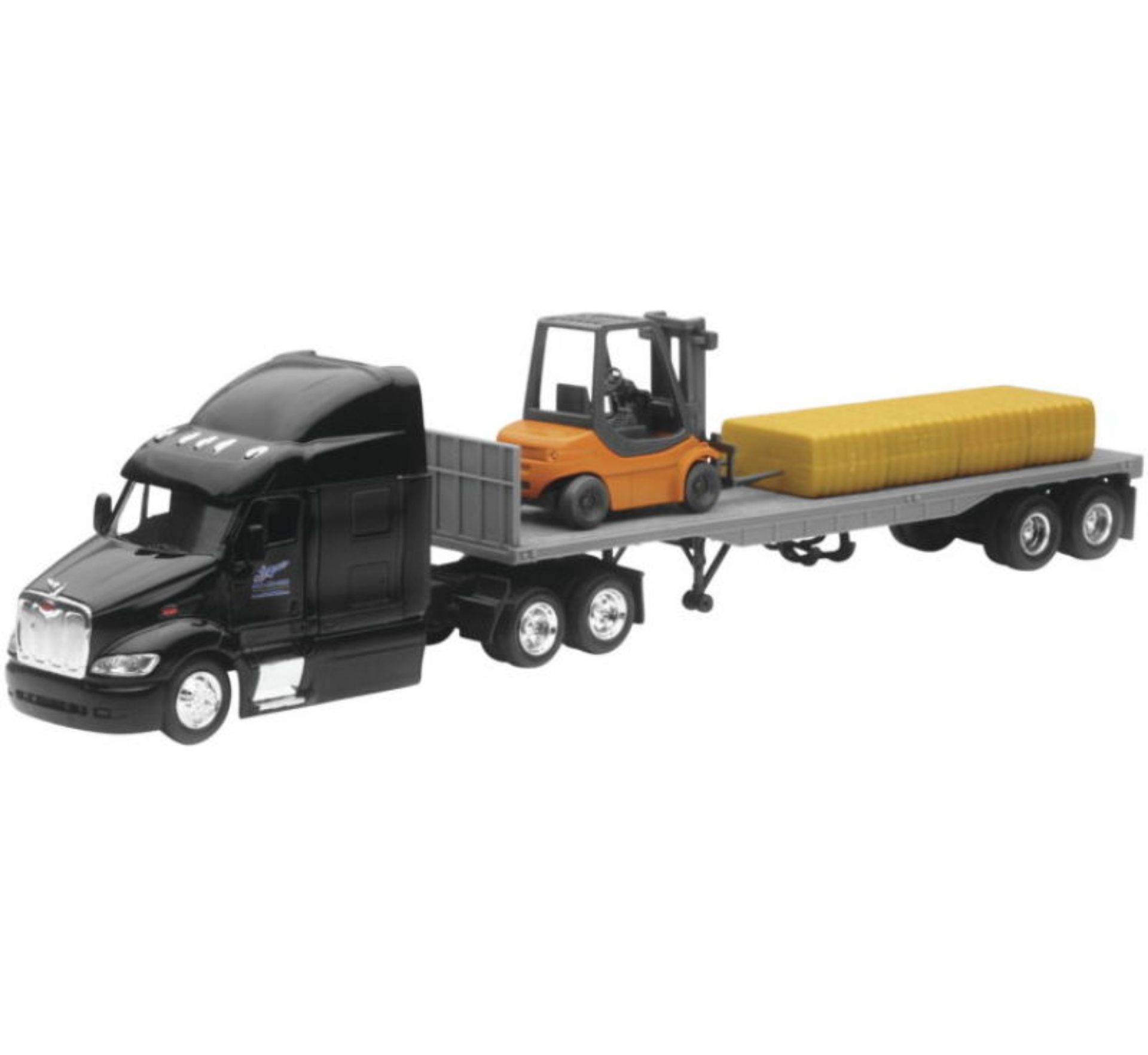 Picture of New Ray Toys Peterbilt 387 Flatbed w-Forklift and Hay Bale- Scale - 1:32