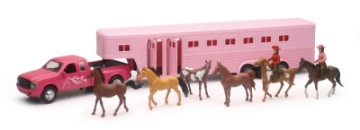 Picture of New Ray Toys Pink Pickup Fifth Wheel Horse Trailer Set- Scale - 1:32