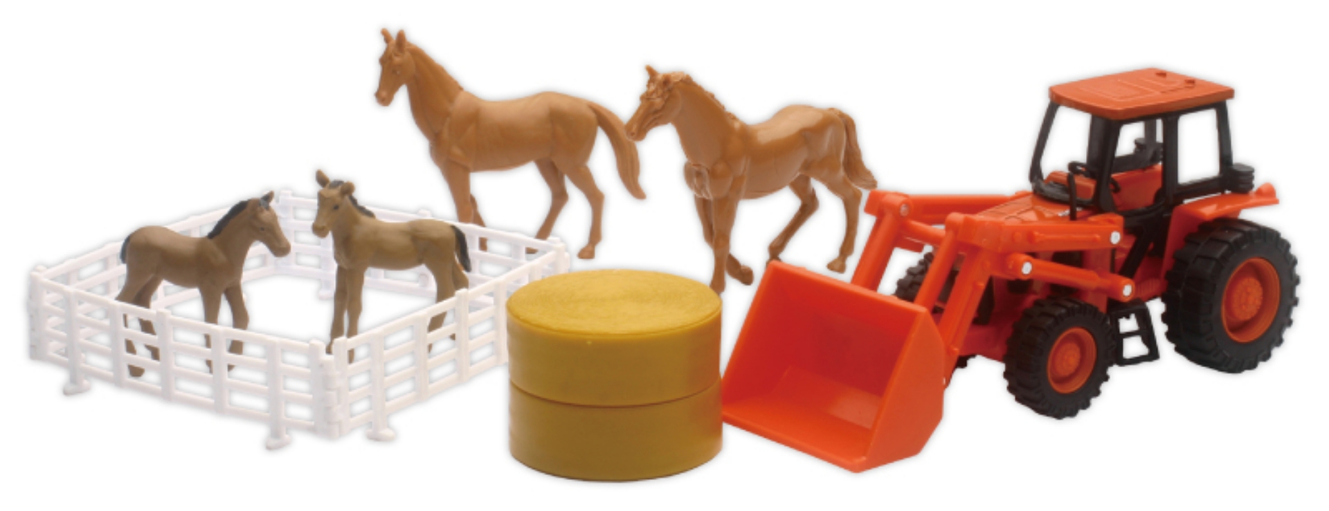 Picture of New Ray Toys Kubota Farm Tractor Set with Horses, Fences and Haybale- Scale - 1:32