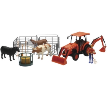Picture of New Ray Toys Kubota Tractor with Figurine, Animals and Fence- Scale - 1:18