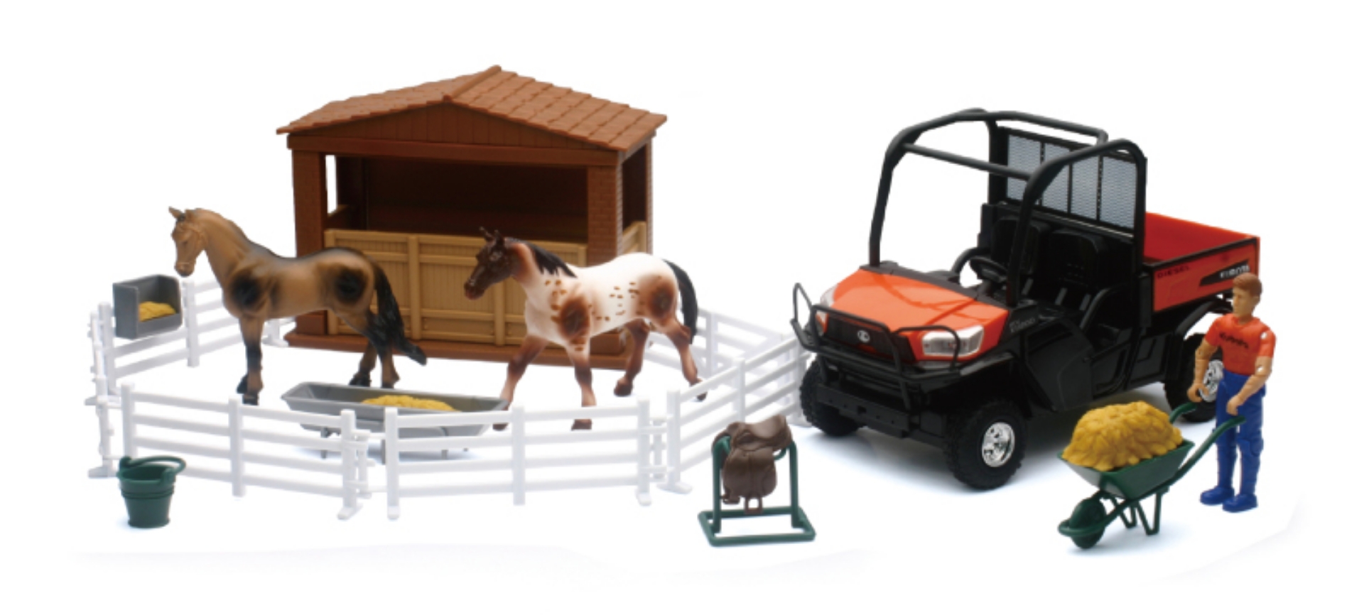 Picture of New Ray Toys Kubota RTV-X1120D Playset with Figurine, Barn and Horses- Scale - 1:18