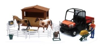 Picture of New Ray Toys Kubota RTV-X1120D Playset with Figurine, Barn and Horses- Scale - 1:18