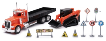 Picture of New Ray Toys Peterbilt 379 Flatbed Truck Roadwork Playset- Scale - 1:32
