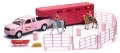 Picture of New Ray Toys Valley Ranch Set with Pink Pickup Truck and Long Horse Trailer Set