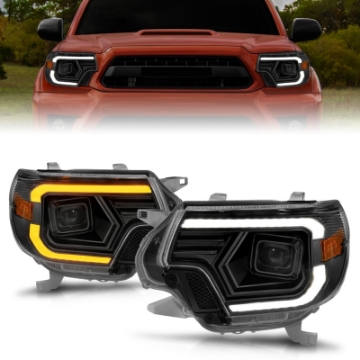 Picture of ANZO 12-15 Toyota Tacoma Projector Headlights - w- Light Bar Switchback Black Housing