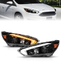 Picture of ANZO 15-18 Ford Focus Projector Headlights - w- Light Bar Switchback Black Housing