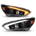 Picture of ANZO 15-18 Ford Focus Projector Headlights - w- Light Bar Switchback Black Housing