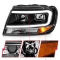 Picture of ANZO 99-04 Jeep Grand Cherokee Crystal Headlights - w- Light Bar Black Housing