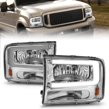 Picture of ANZO 99-04 Ford F250-F350-F450-Excursion excl- 99 Crystal Headlights - w- Light Bar Chrome Housing