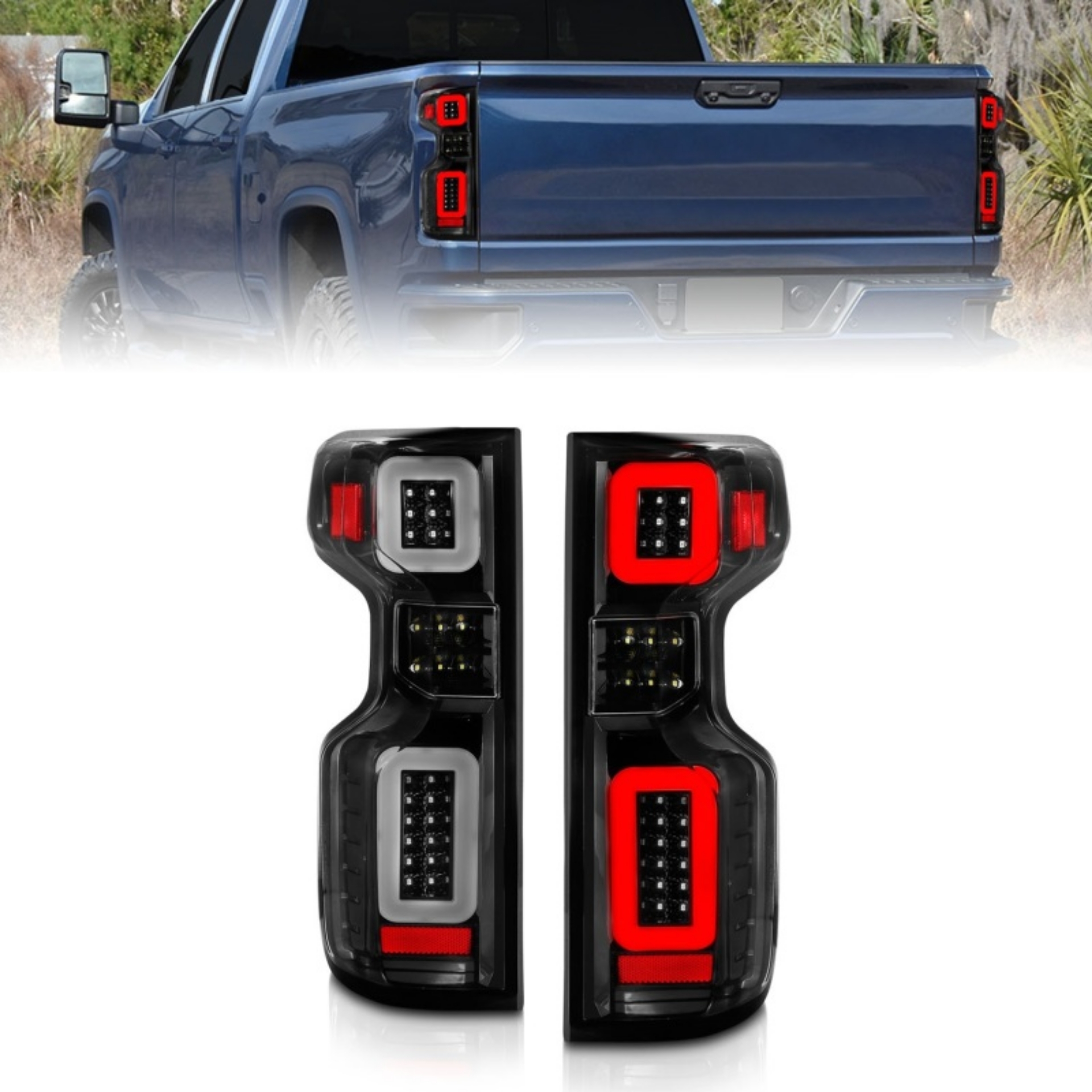 Picture of ANZO 19-21 Chevy Silverado Work Truck Full LED Taillights Blk Housing Clear Lens G2 w-C light Bars