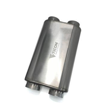 Picture of Ticon Industries 17in OAL 3-0in Dual In-Out Thin Oval Titanium Muffler - Matte