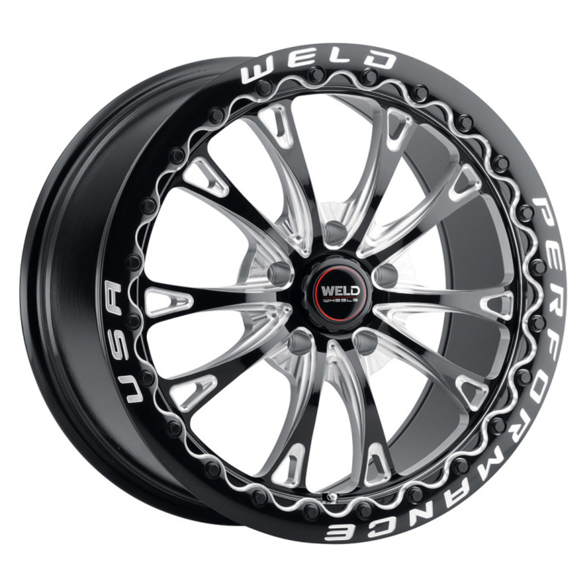 Picture of Weld S908 18X10 Belmont Drag Beadlock 5X112 ET40 BS7-1 Gloss Black MIL Dia 78-1